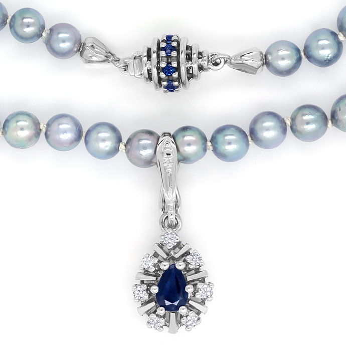 Foto 2 - Saphir Diamanten Clip Anhänger an Silberner Perlenkette, R7410